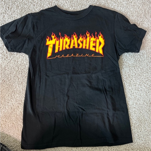 Thrasher Tops - Thrasher teen Black Tee with Fiery Logo